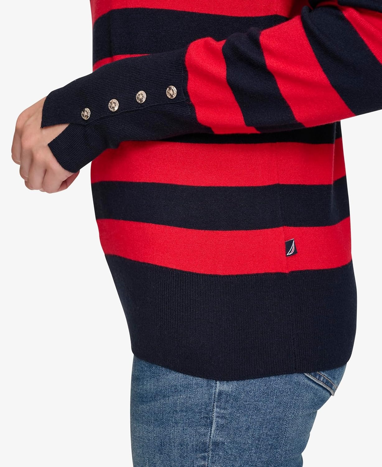 image:imageNautica Womens Crewneck Stripe Long Sleeve Crewneck SweaterNight Sky Regatta Red