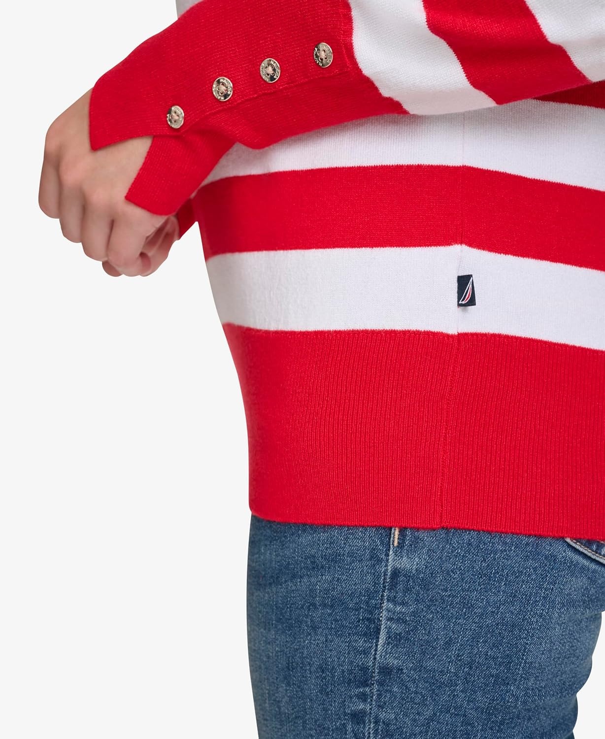 image:imageNautica Womens Crewneck Stripe Long Sleeve Crewneck SweaterRegatta Red Night Sky