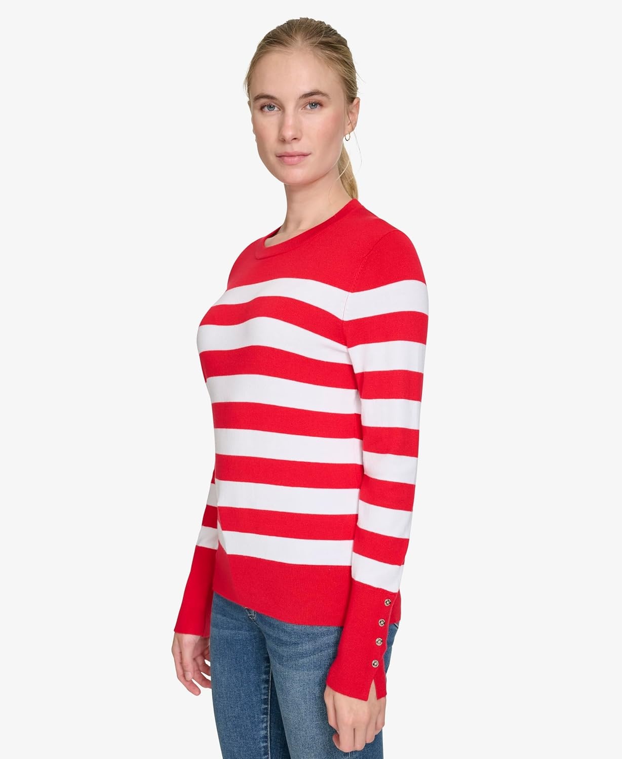 image:imageNautica Womens Crewneck Stripe Long Sleeve Crewneck SweaterRegatta Red Night Sky