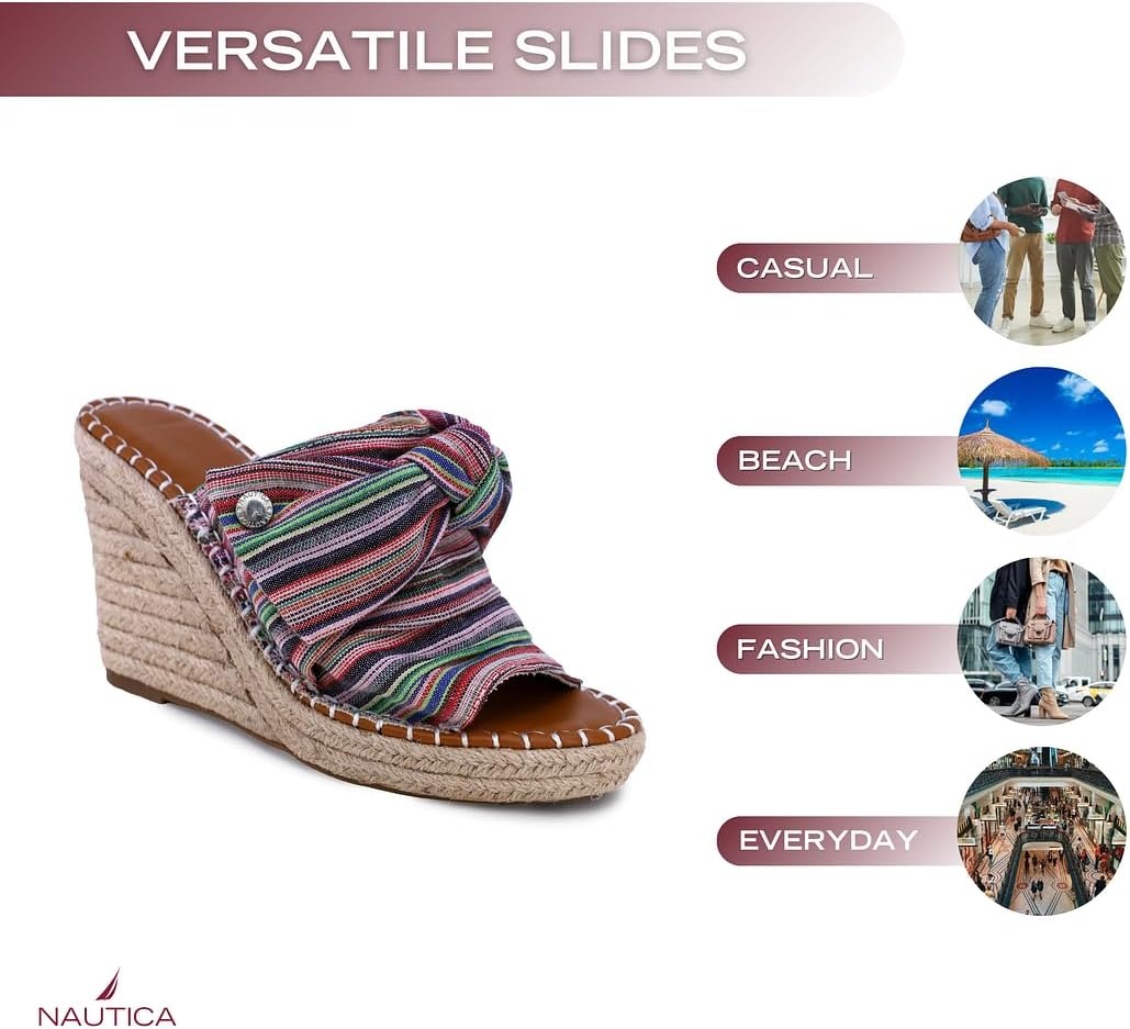 image:imageNautica Womens Espadrille Wedges for Women Platform Sandals SlipOn Knot Bow Summer Shoes with Woven Rope HeelBeach Multi