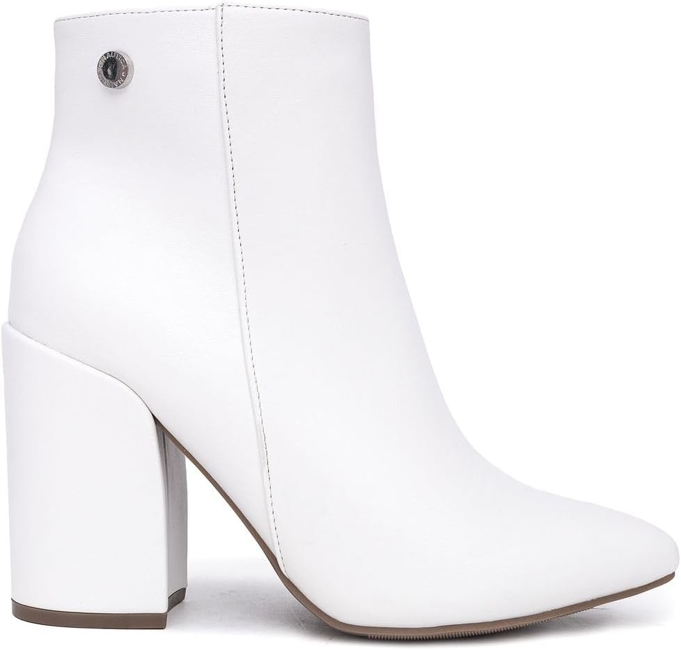 image:imageNautica Womens Heeled Ankle Bootie with Pointed Toe Block Heel and Side Zipper for Winter YevaWhite
