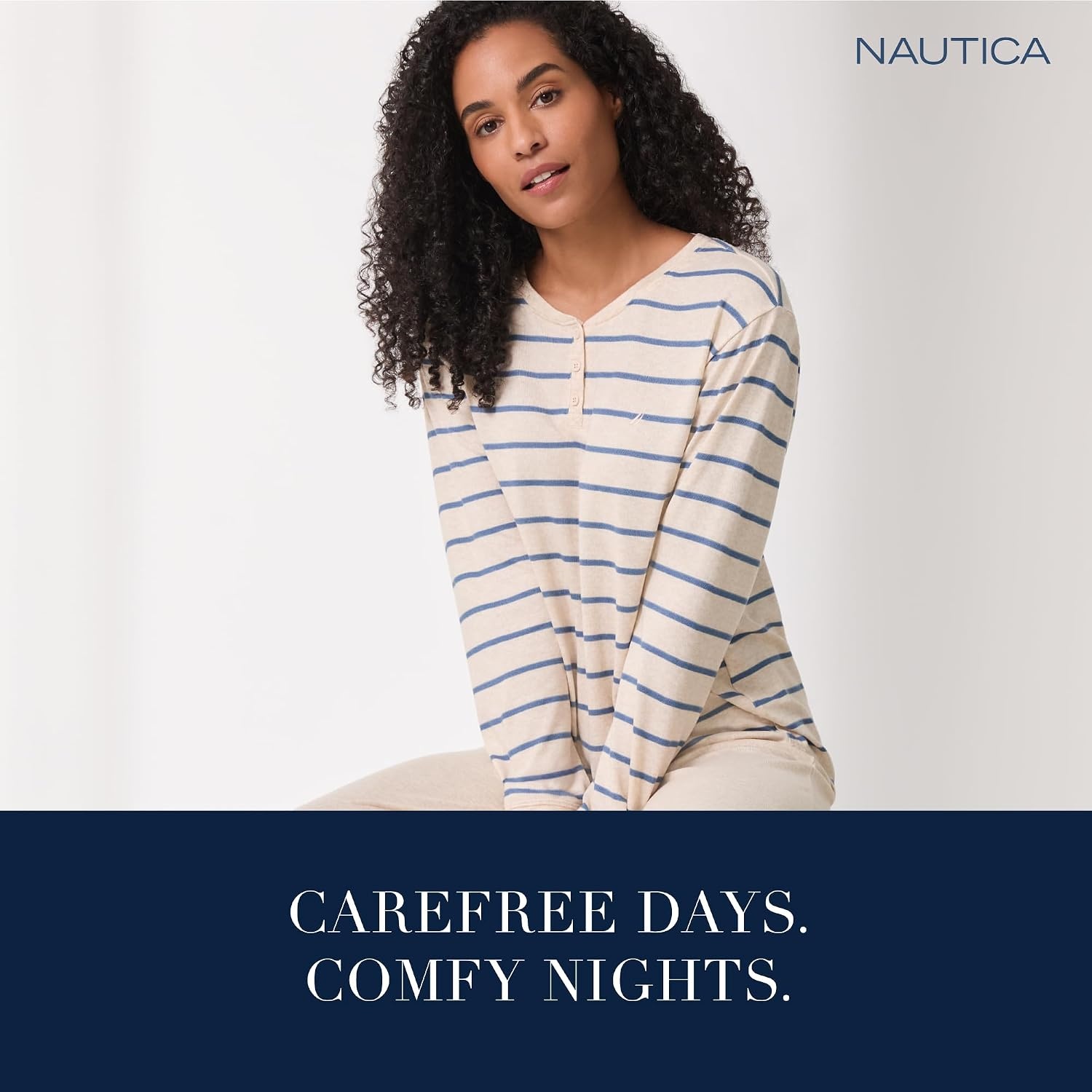image:imageNautica Womens Henley Pajama Top UltraSoft amp Lightweight Long Sleeve Lounge Shirt Sweater Knit Sleepwear amp LoungewearOatmeal Stripe
