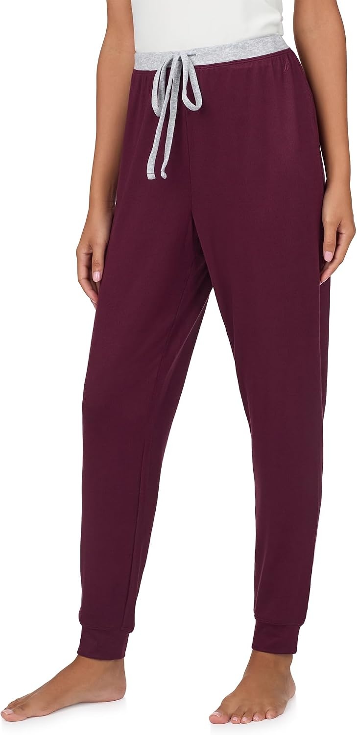 image:imageNautica Womens Jogger Pajama Pants with Pockets Soft Lightweight amp Cozy Sweater Knit PJ Bottoms Sleepwear amp LoungewearBurgundy