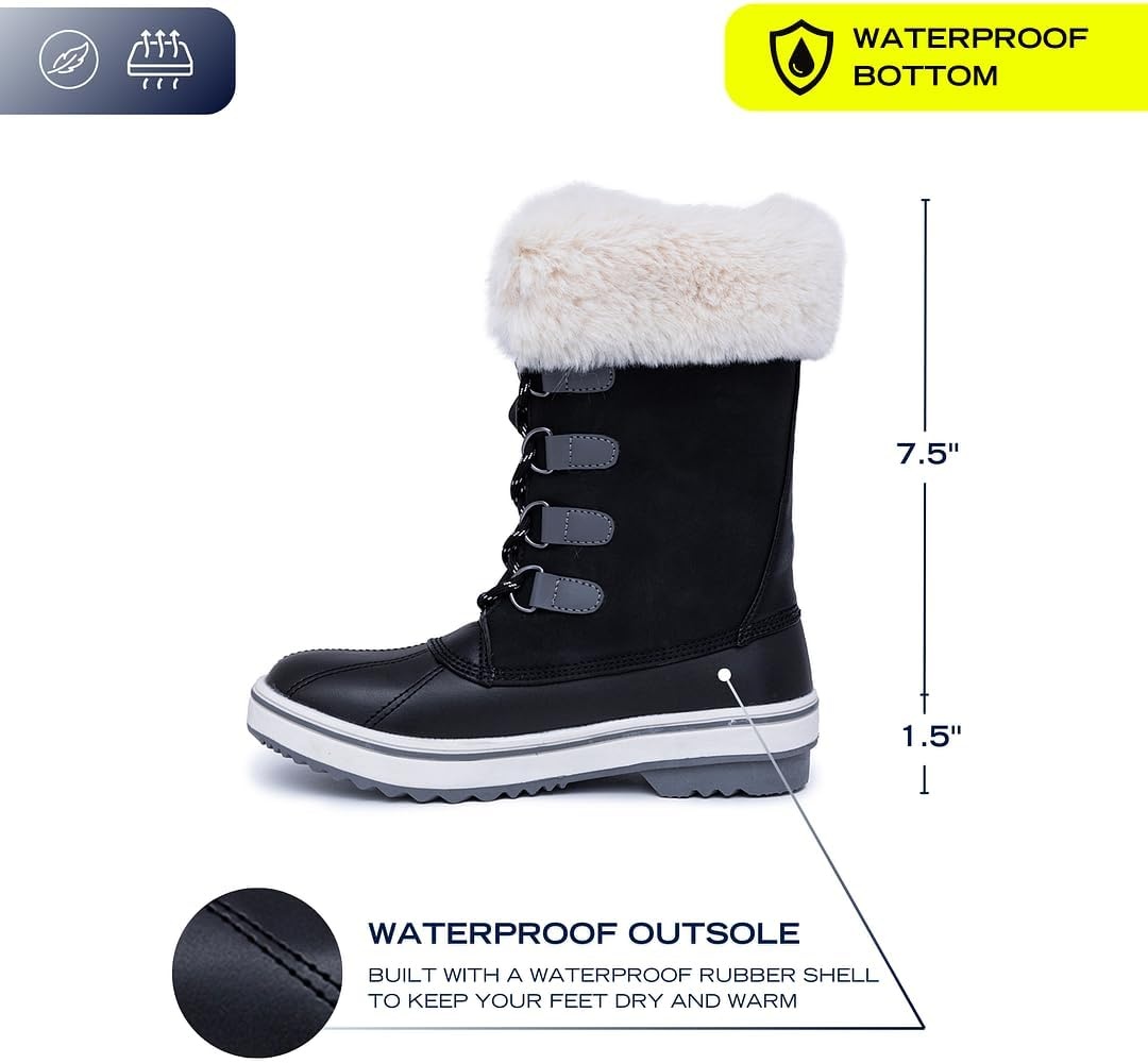 image:imageNautica Womens LaceUp Winter Snow amp Rain Boots WaterResistant Insulated Boots with Cozy Faux Fur Lining for Warmth and Comfort GlenoakBlack