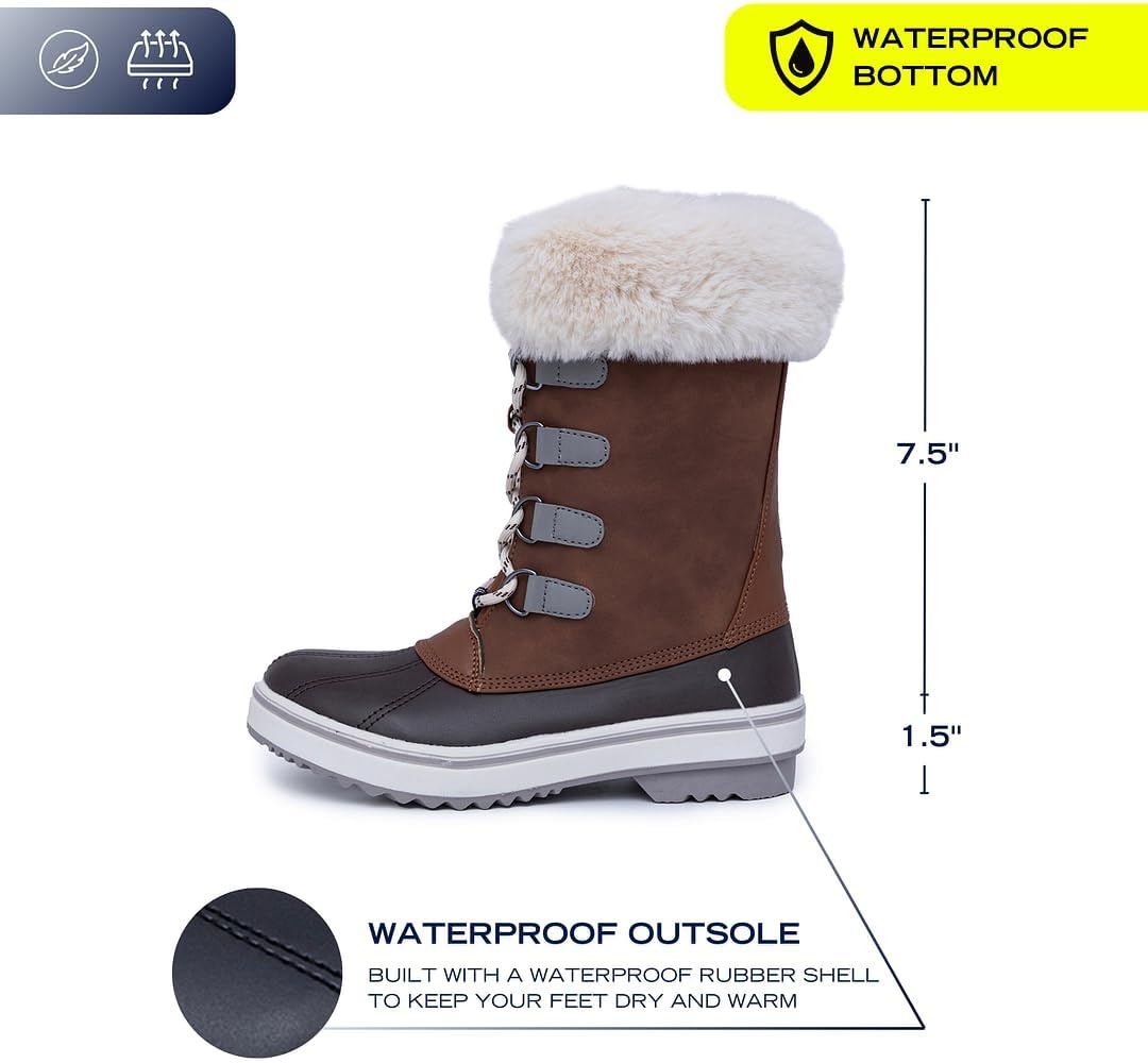 image:imageNautica Womens LaceUp Winter Snow amp Rain Boots WaterResistant Insulated Boots with Cozy Faux Fur Lining for Warmth and Comfort GlenoakBrown