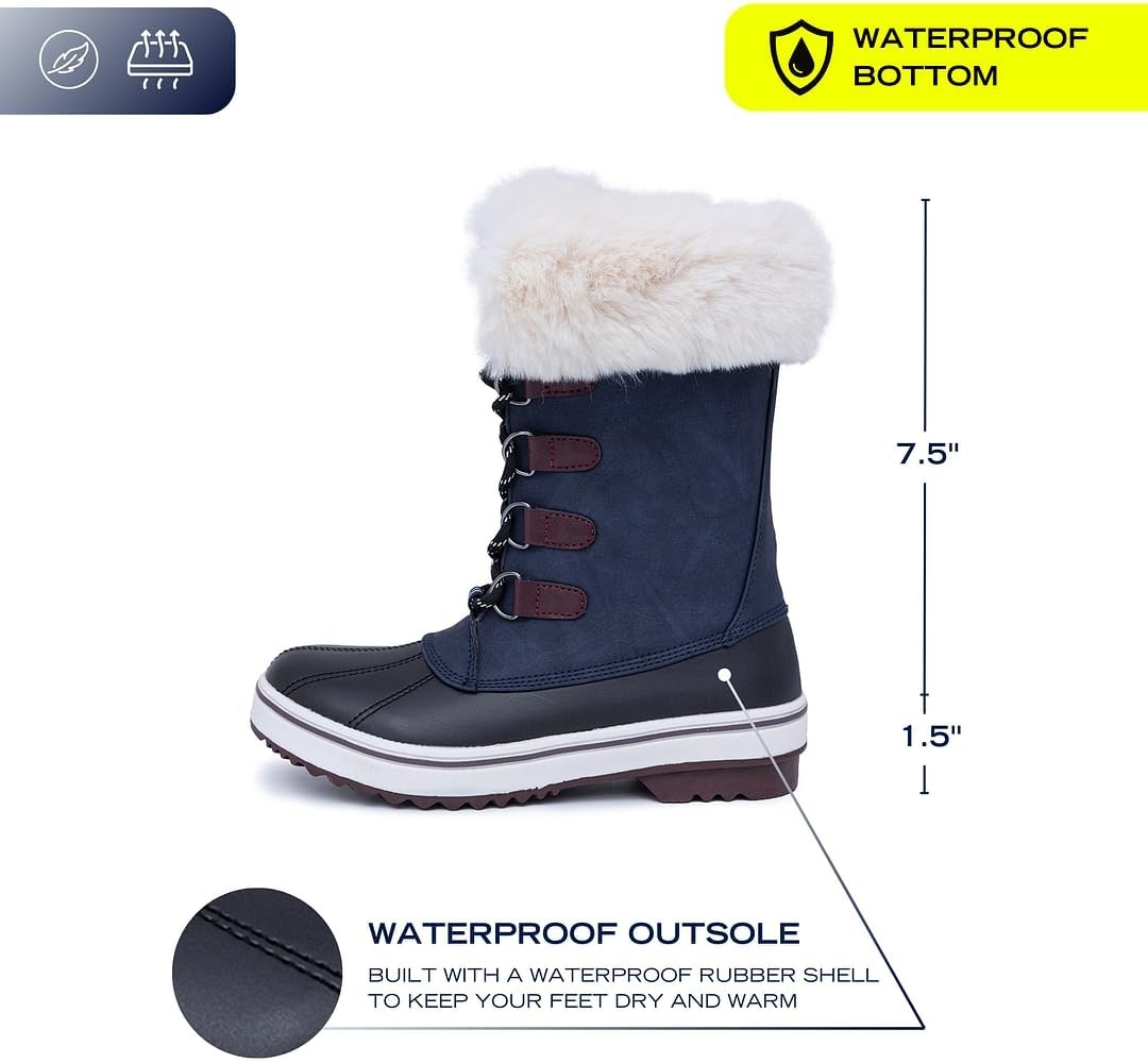 image:imageNautica Womens LaceUp Winter Snow amp Rain Boots WaterResistant Insulated Boots with Cozy Faux Fur Lining for Warmth and Comfort GlenoakPeacoat