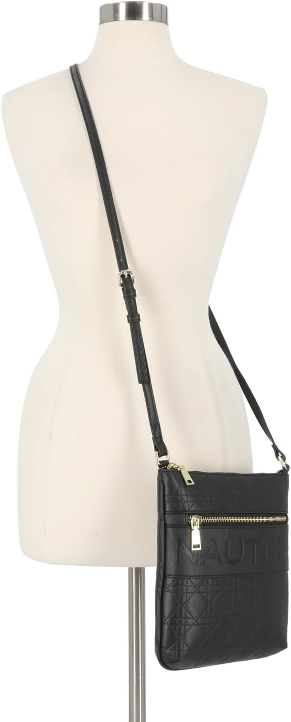 image:imageNautica Womens Lakeside Signature North South Crossbody BagBlack Lattice Quilt