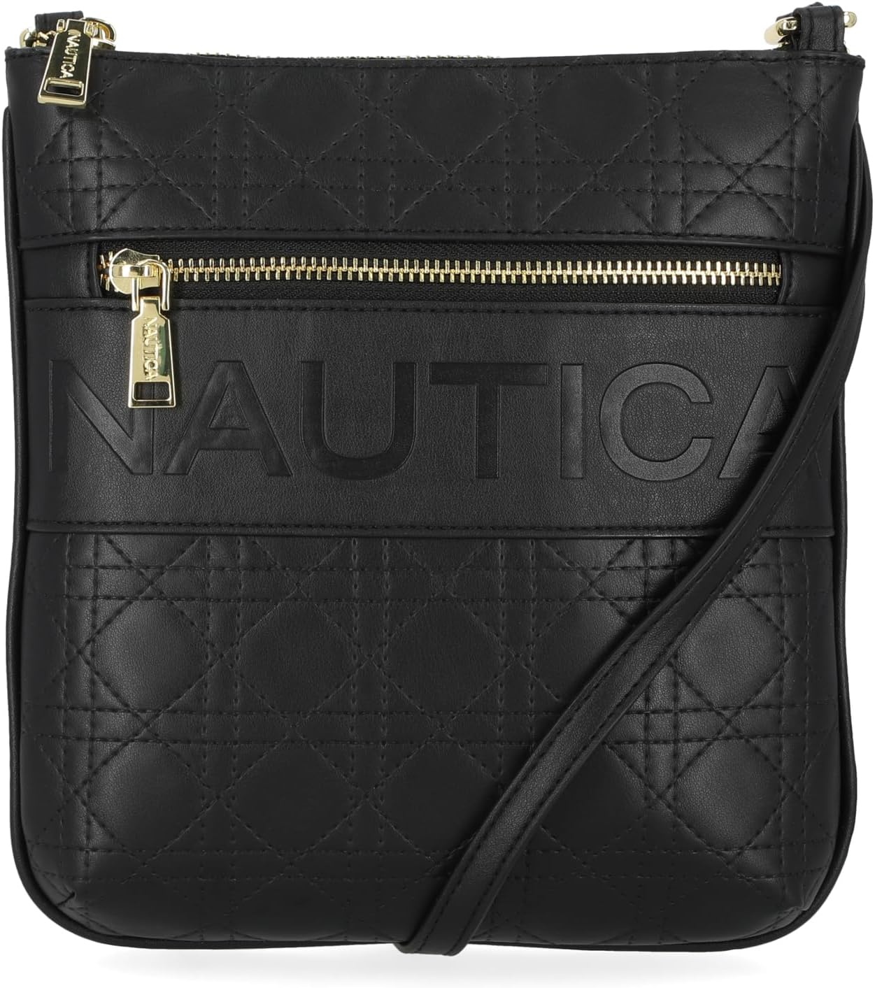 image:imageNautica Womens Lakeside Signature North South Crossbody BagBlack Lattice Quilt