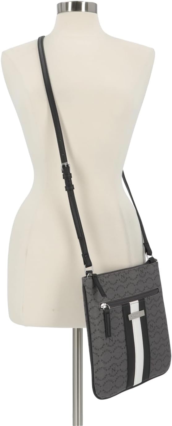 image:imageNautica Womens Lakeside Signature North South Crossbody BagBlack Patent