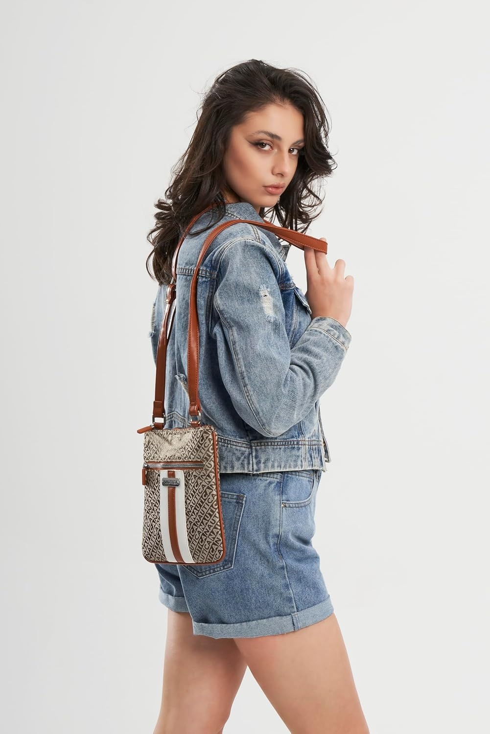 image:imageNautica Womens Lakeside Signature North South Crossbody BagKhaki