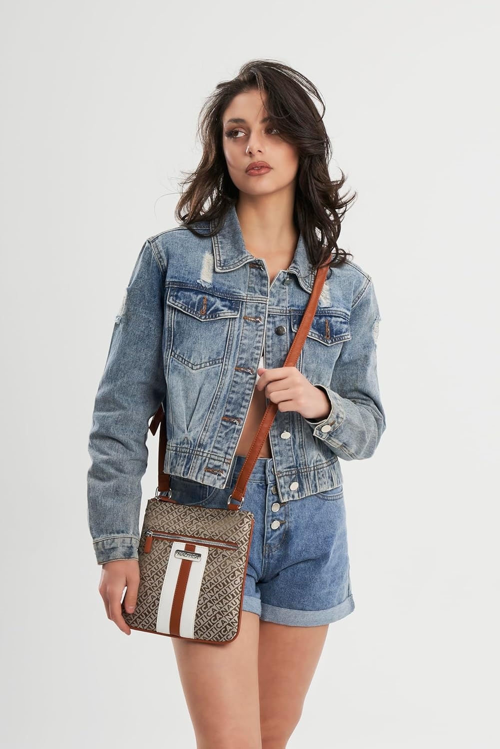 image:imageNautica Womens Lakeside Signature North South Crossbody BagKhaki