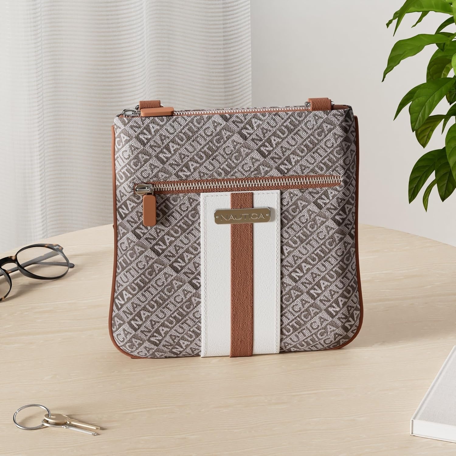 image:imageNautica Womens Lakeside Signature North South Crossbody BagKhaki