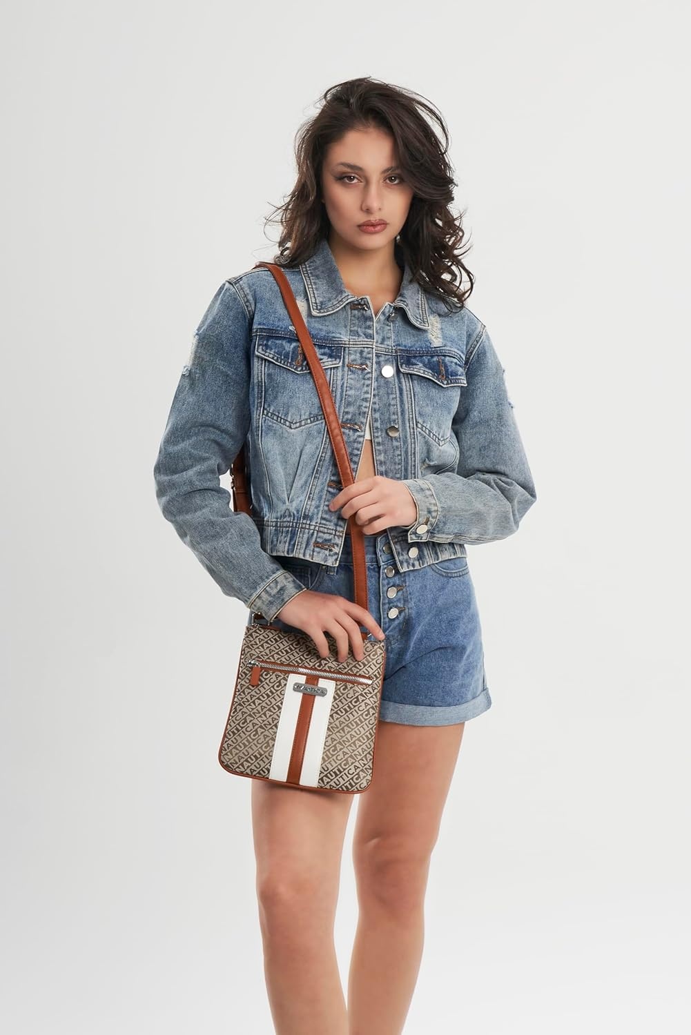 image:imageNautica Womens Lakeside Signature North South Crossbody BagKhaki