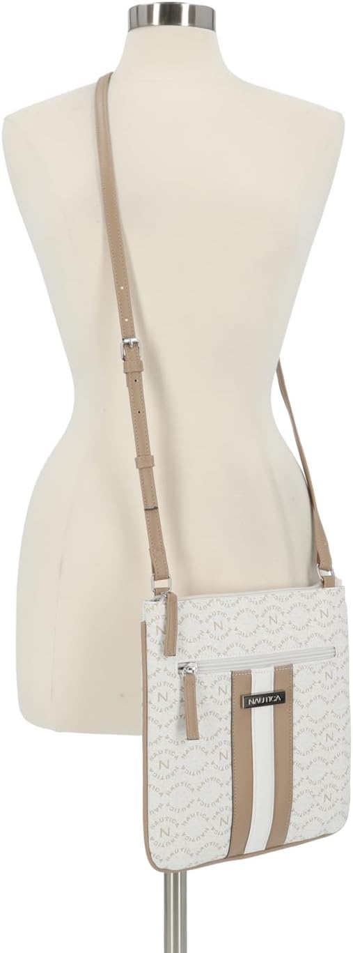 image:imageNautica Womens Lakeside Signature North South Crossbody BagPorthole White