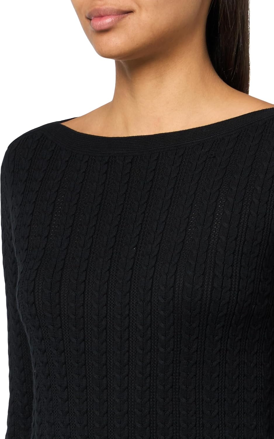 image:imageNautica Womens Long Sleeve Cable Boatneck SweaterBlack