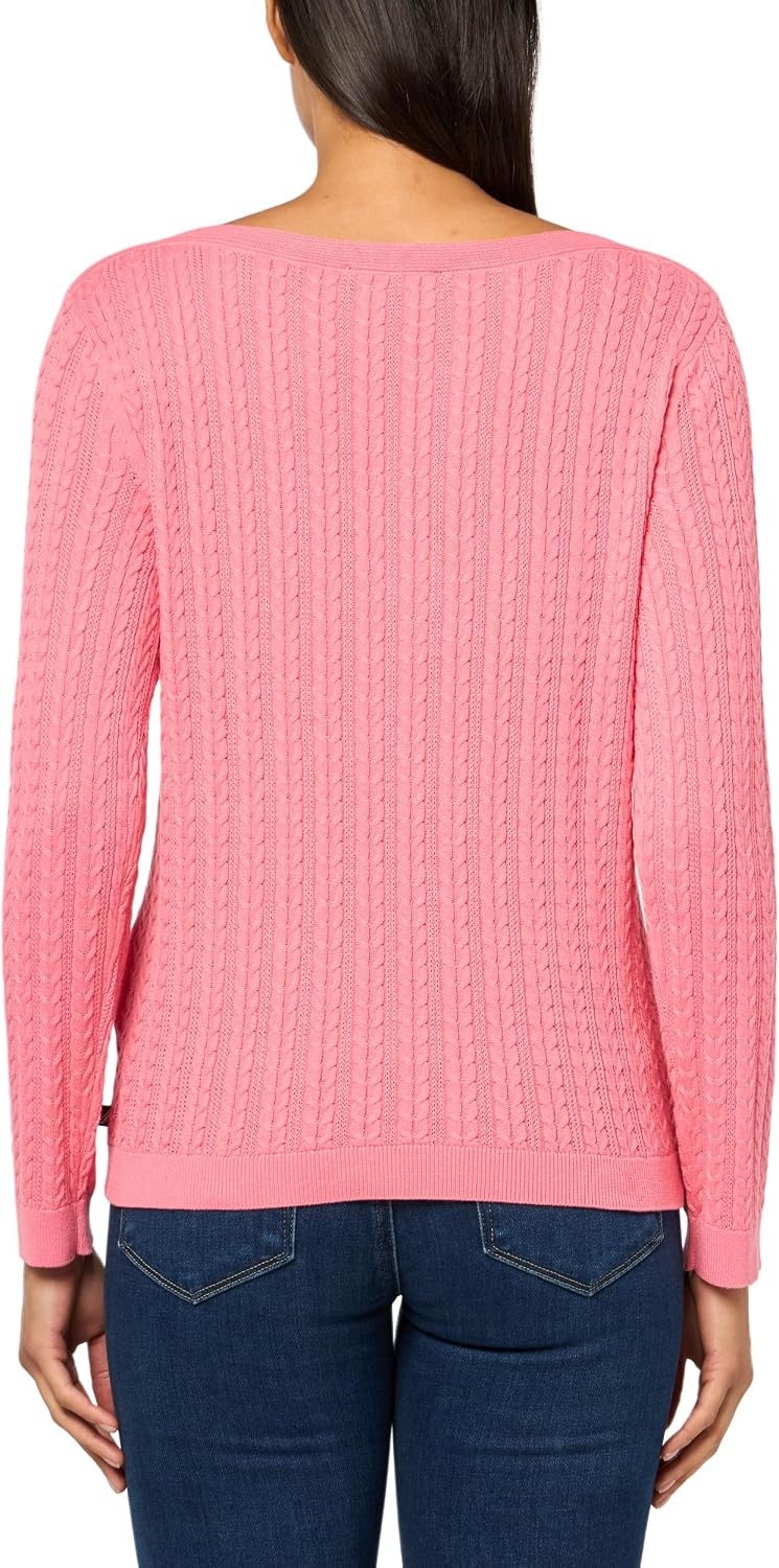 image:imageNautica Womens Long Sleeve Cable Boatneck SweaterConfetti