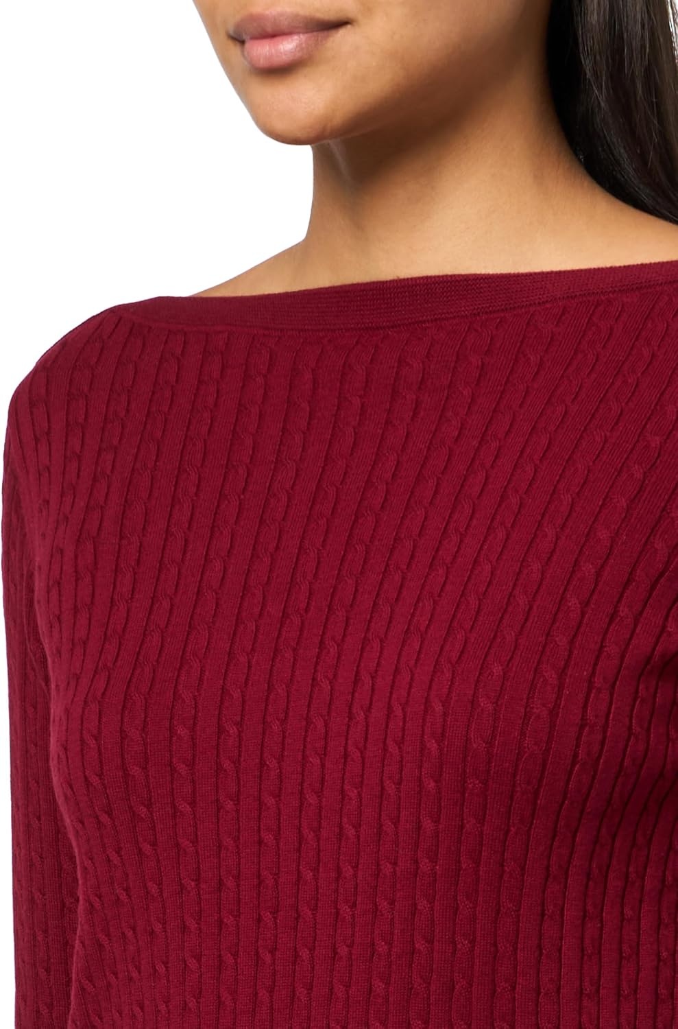 image:imageNautica Womens Long Sleeve Cable Boatneck SweaterDeep Rouge
