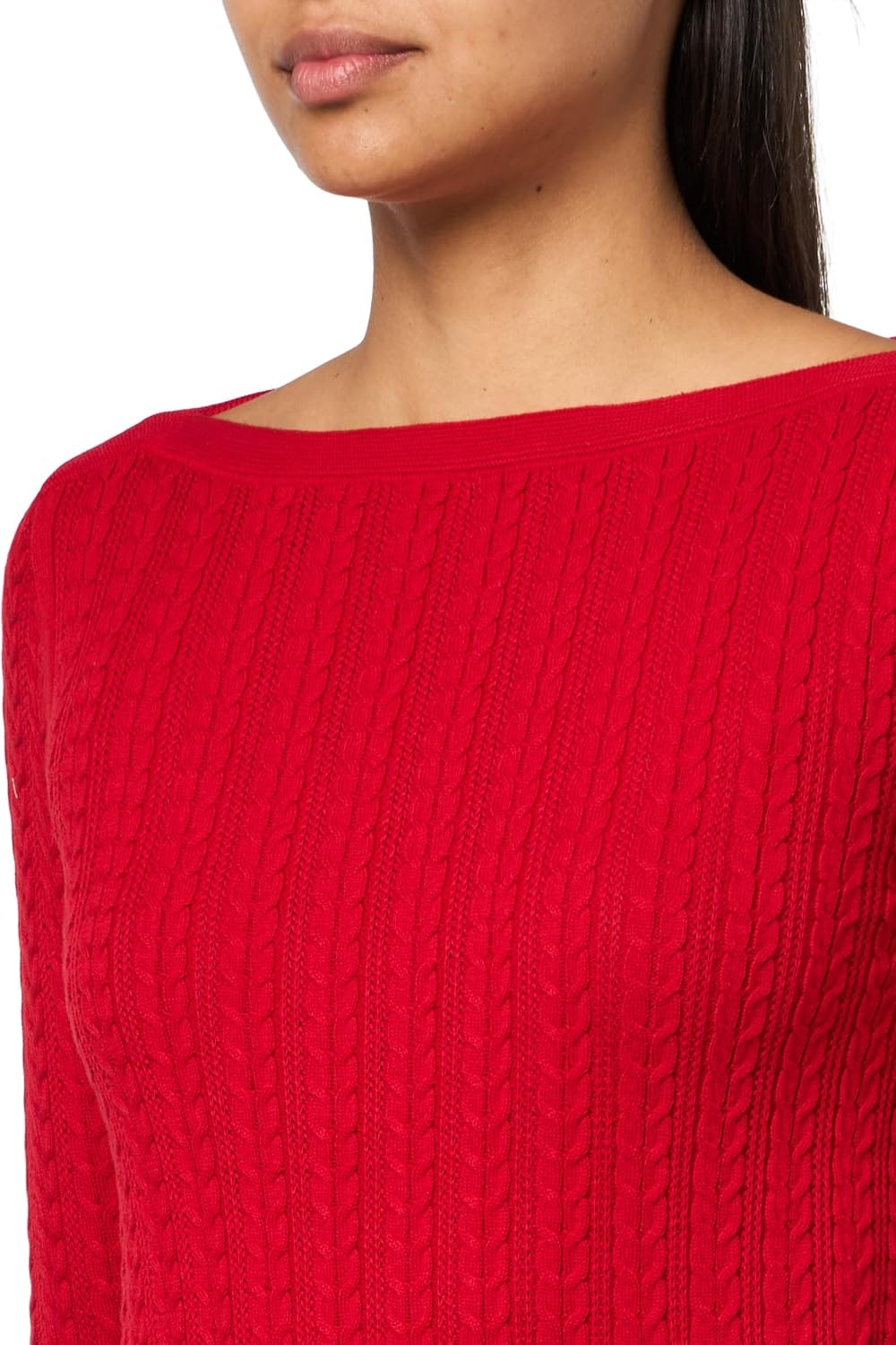 image:imageNautica Womens Long Sleeve Cable Boatneck SweaterHaute Red