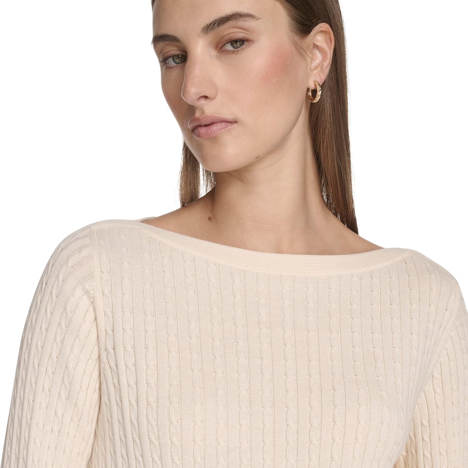 image:imageNautica Womens Long Sleeve Cable Boatneck SweaterWhite Swan