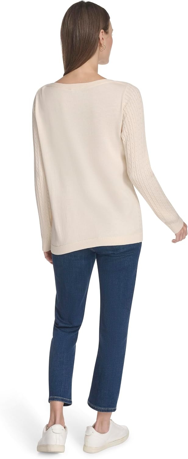 image:imageNautica Womens Long Sleeve Cable Boatneck SweaterWhite Swan