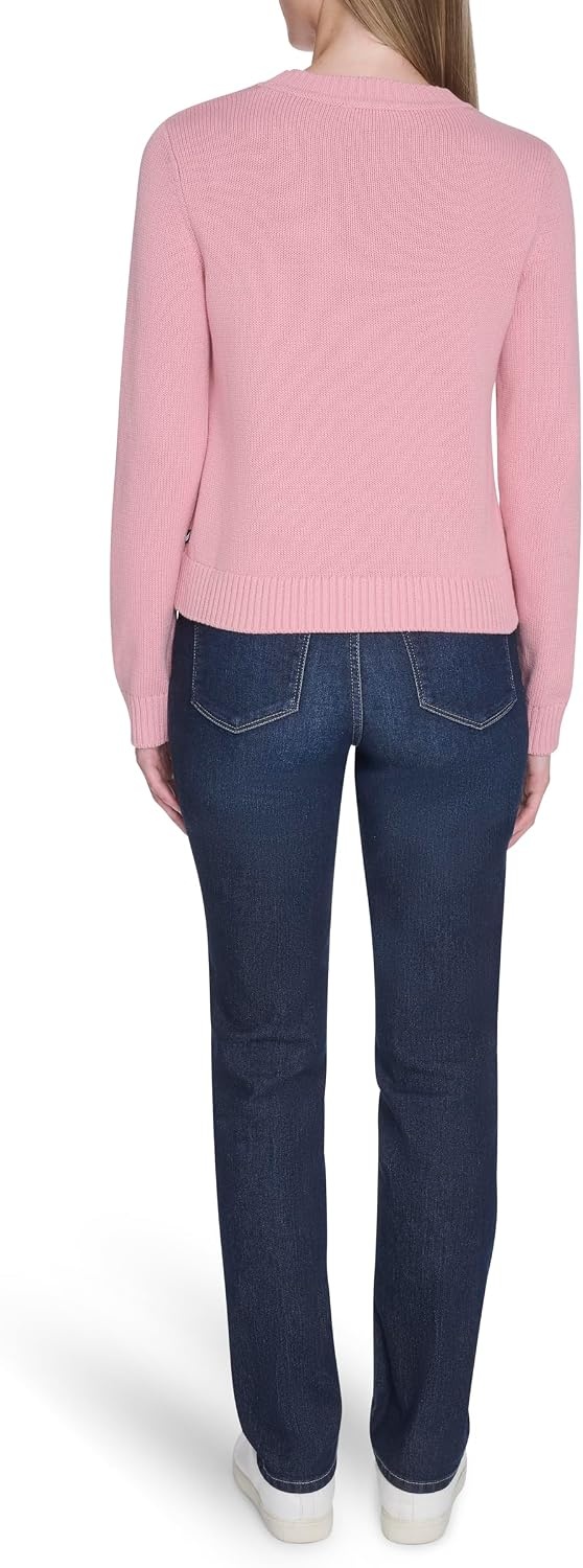 image:imageNautica Womens Long Sleeve Cable Crewneck SweaterBridal Rose