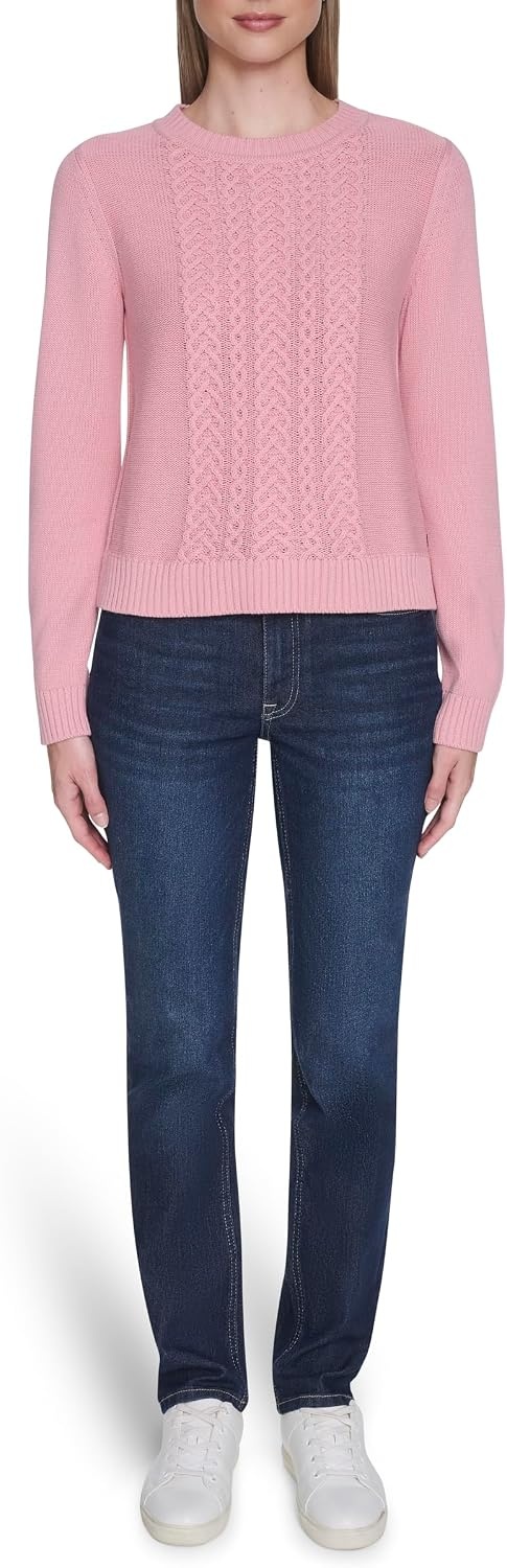 image:imageNautica Womens Long Sleeve Cable Crewneck SweaterBridal Rose