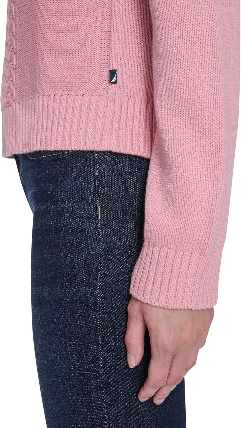 image:imageNautica Womens Long Sleeve Cable Crewneck SweaterBridal Rose