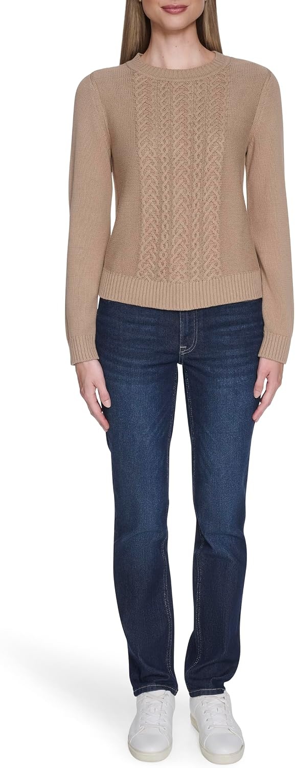 image:imageNautica Womens Long Sleeve Cable Crewneck SweaterCamel