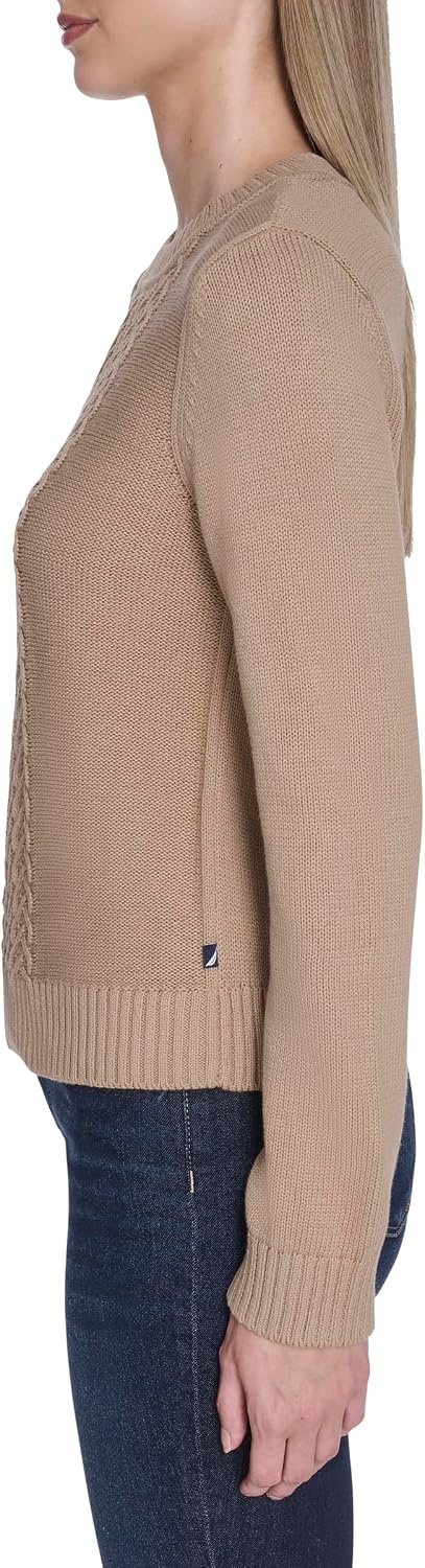 image:imageNautica Womens Long Sleeve Cable Crewneck SweaterCamel