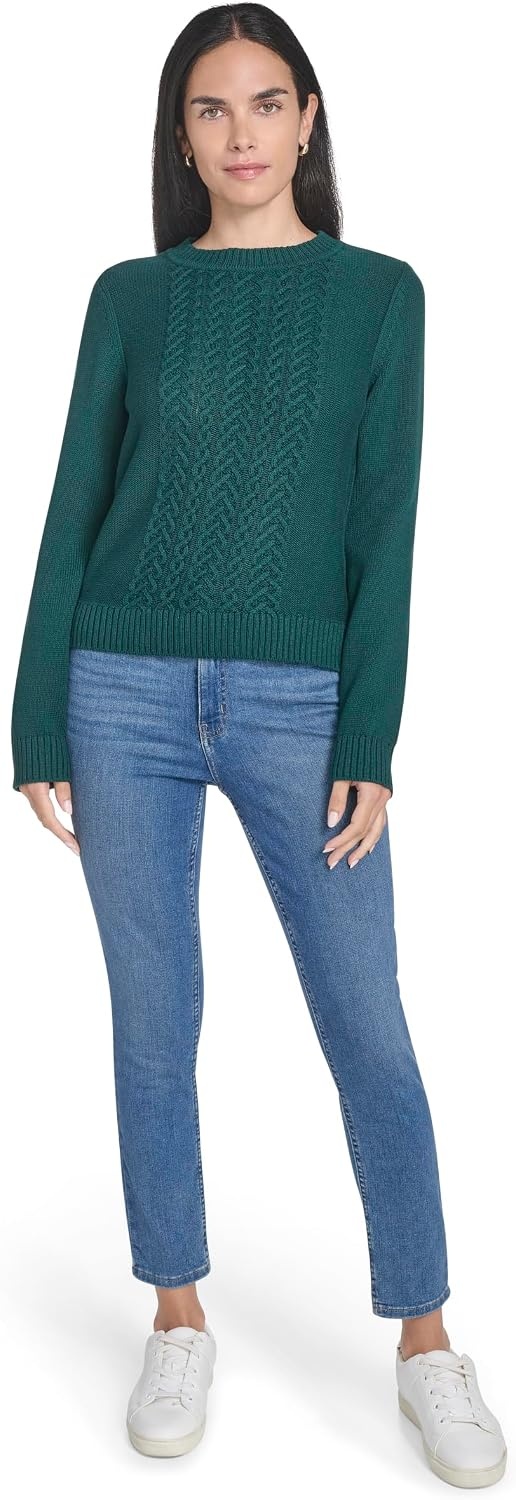 image:imageNautica Womens Long Sleeve Cable Crewneck SweaterForest