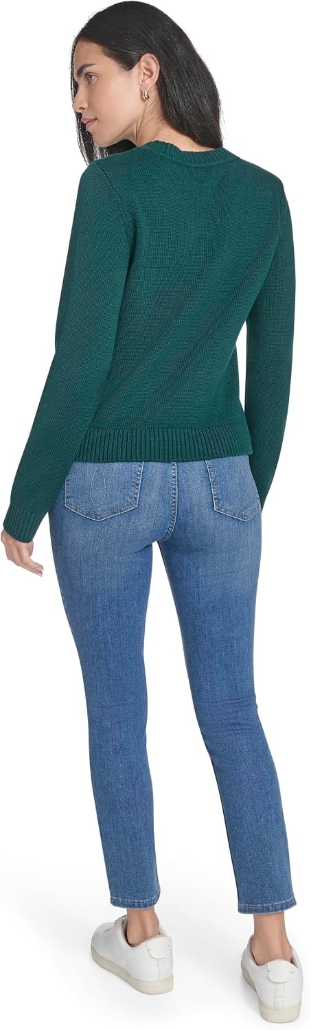 image:imageNautica Womens Long Sleeve Cable Crewneck SweaterForest