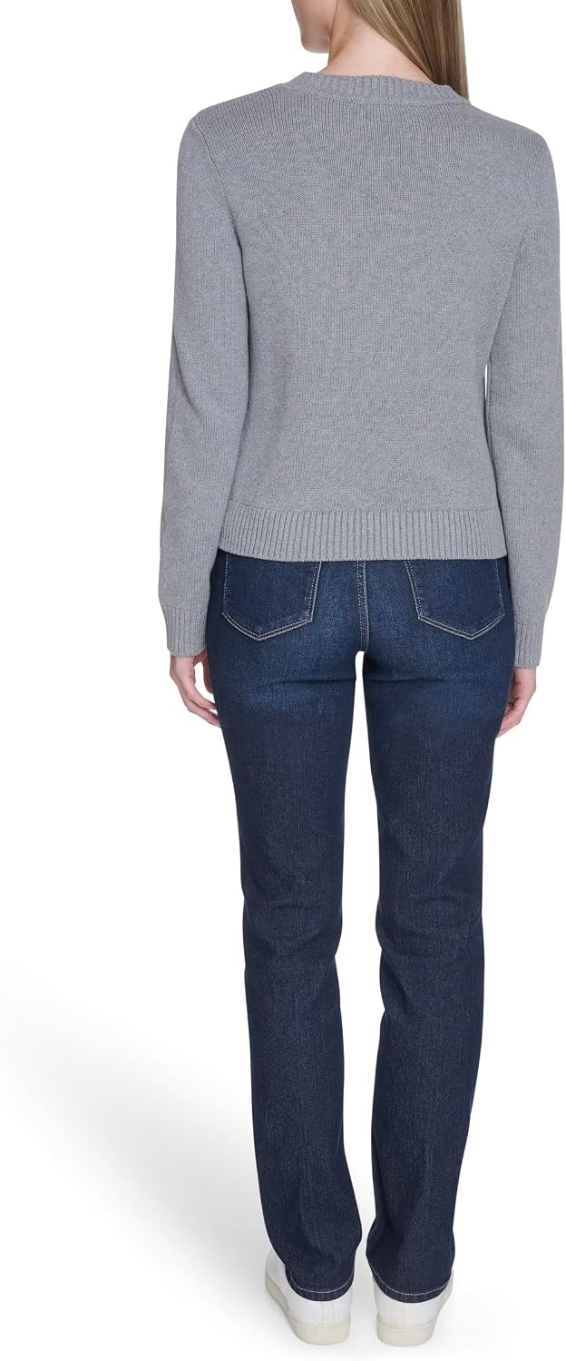 image:imageNautica Womens Long Sleeve Cable Crewneck SweaterMist Heather