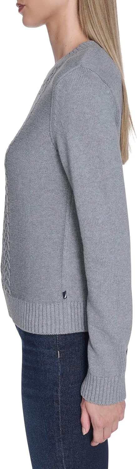 image:imageNautica Womens Long Sleeve Cable Crewneck SweaterMist Heather