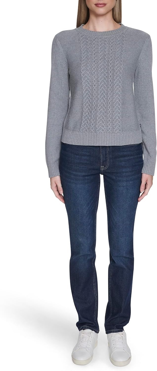 image:imageNautica Womens Long Sleeve Cable Crewneck SweaterMist Heather