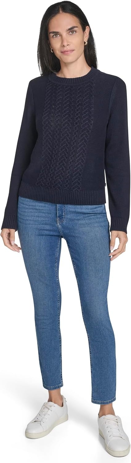 image:imageNautica Womens Long Sleeve Cable Crewneck SweaterNight Sky
