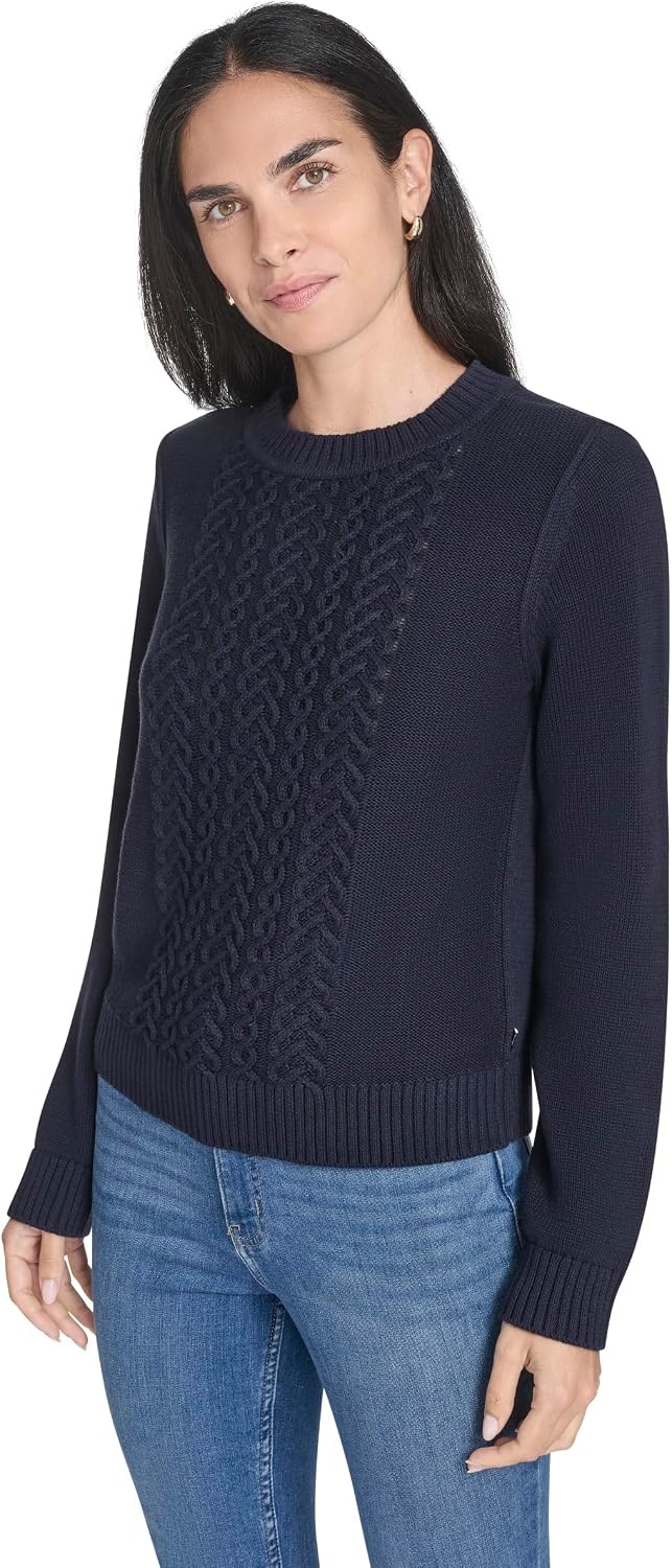 image:imageNautica Womens Long Sleeve Cable Crewneck SweaterNight Sky