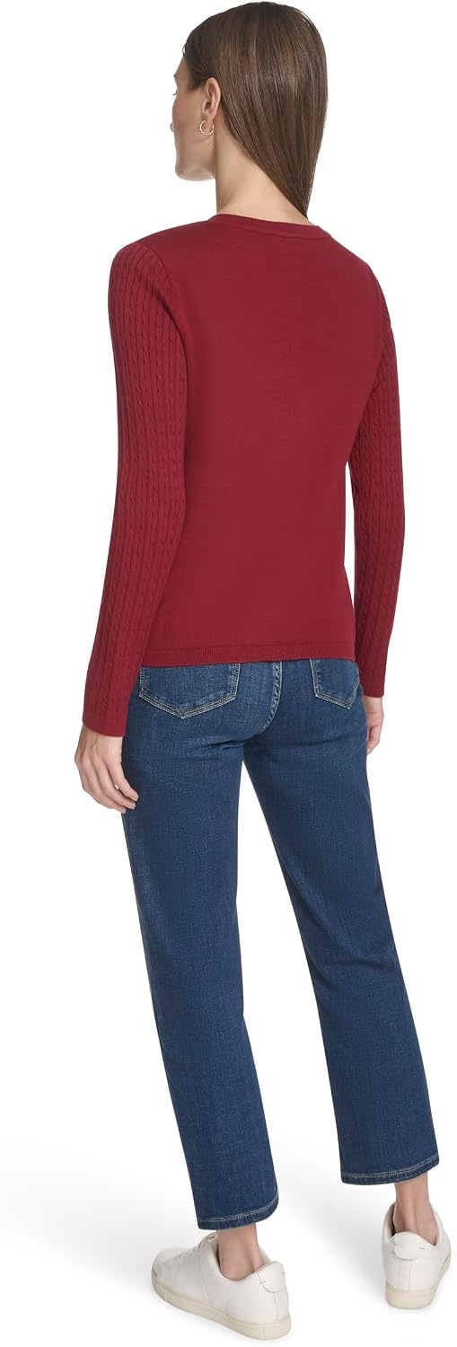 image:imageNautica Womens Long Sleeve Cable VNeck SweaterDeep Rouge
