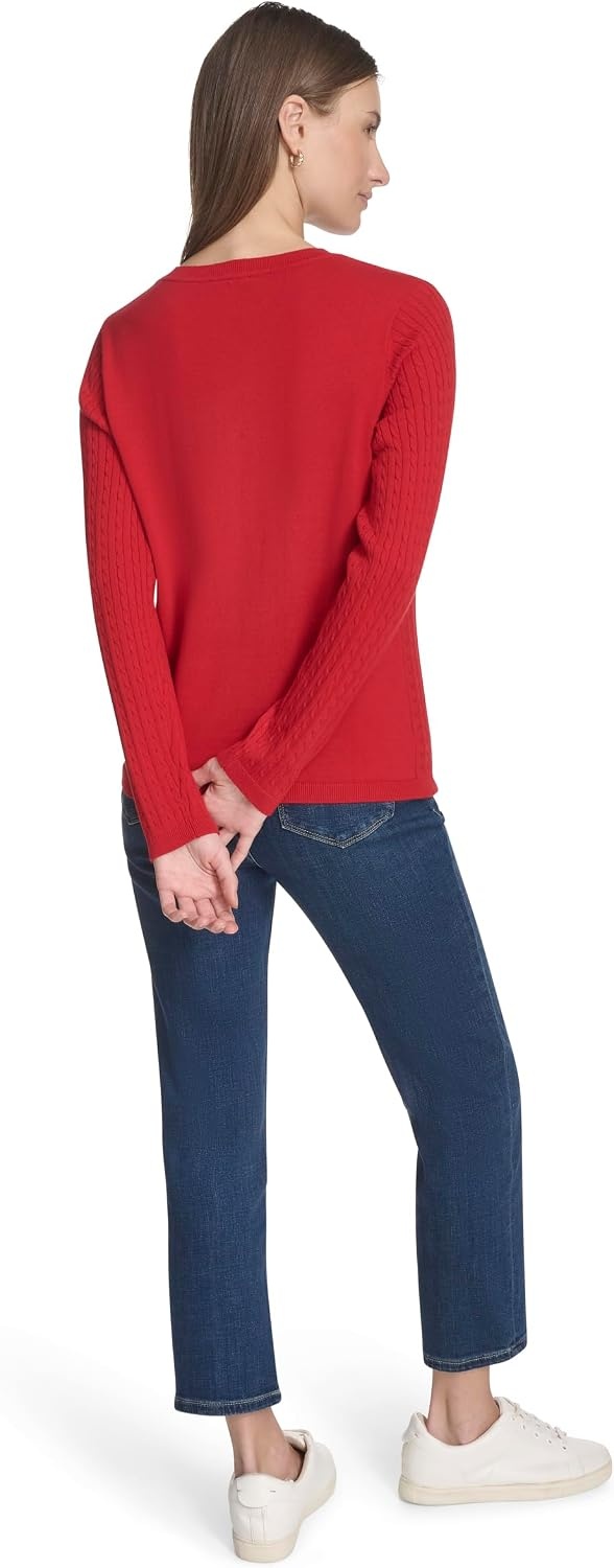 image:imageNautica Womens Long Sleeve Cable VNeck SweaterHaute Red