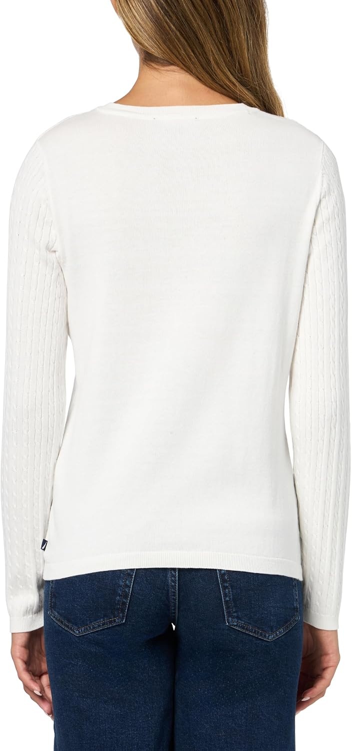 image:imageNautica Womens Long Sleeve Cable VNeck SweaterIvory