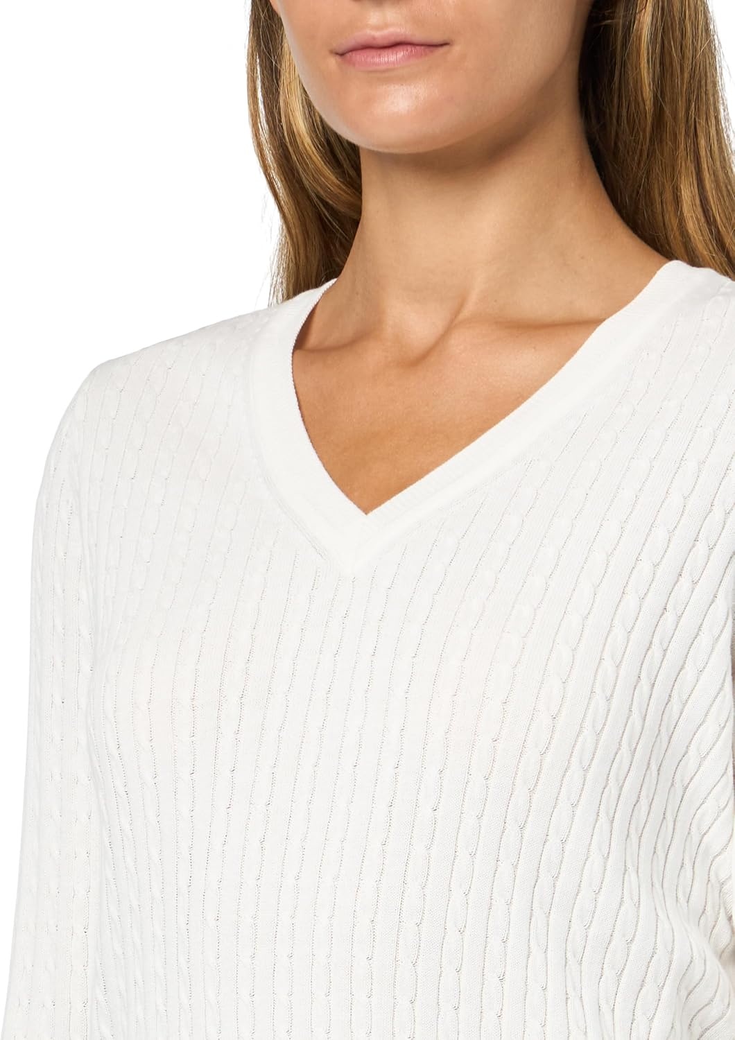 image:imageNautica Womens Long Sleeve Cable VNeck SweaterIvory