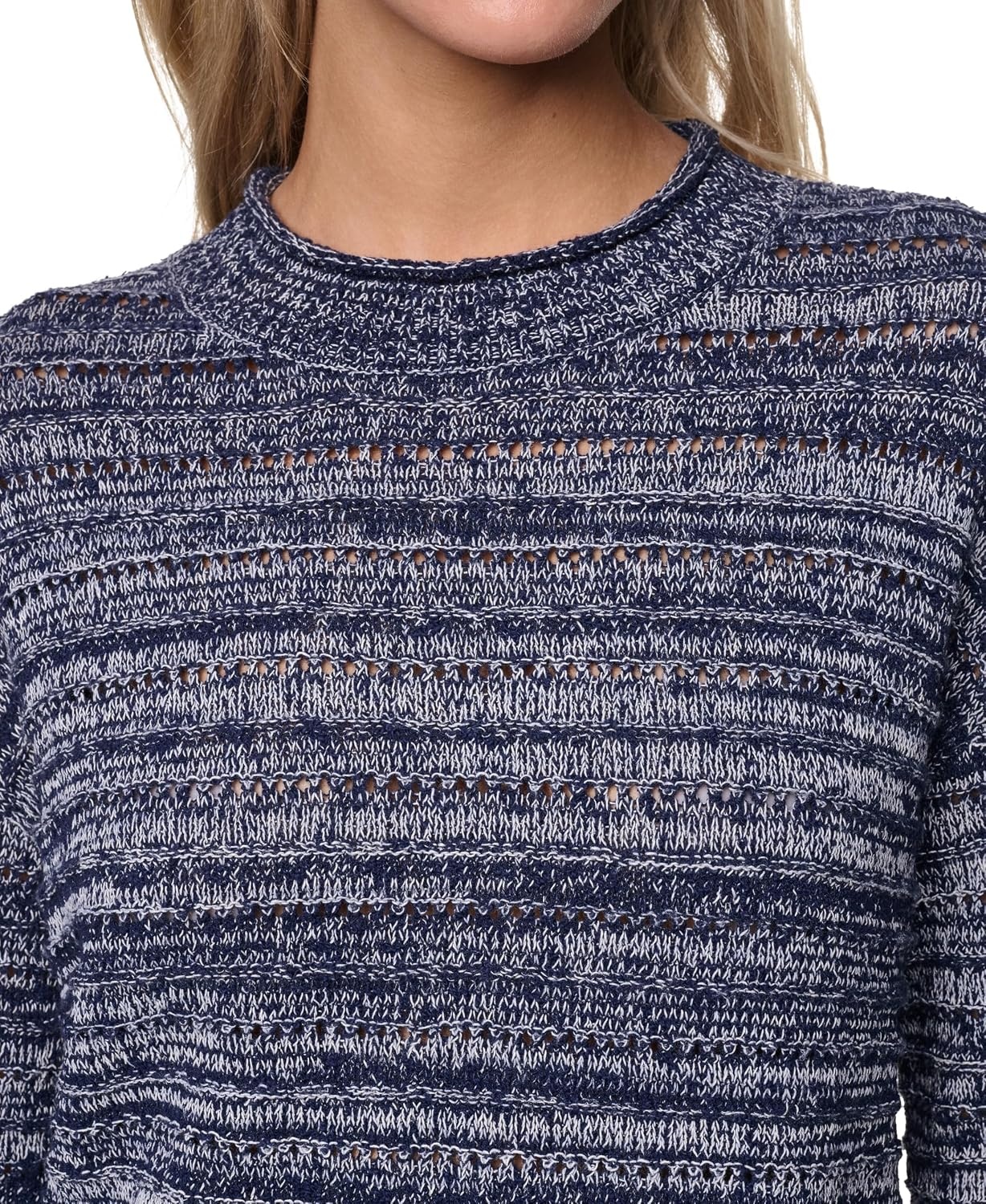 image:imageNautica Womens Long Sleeve Cable VNeck SweaterNight SkyWhite Swan