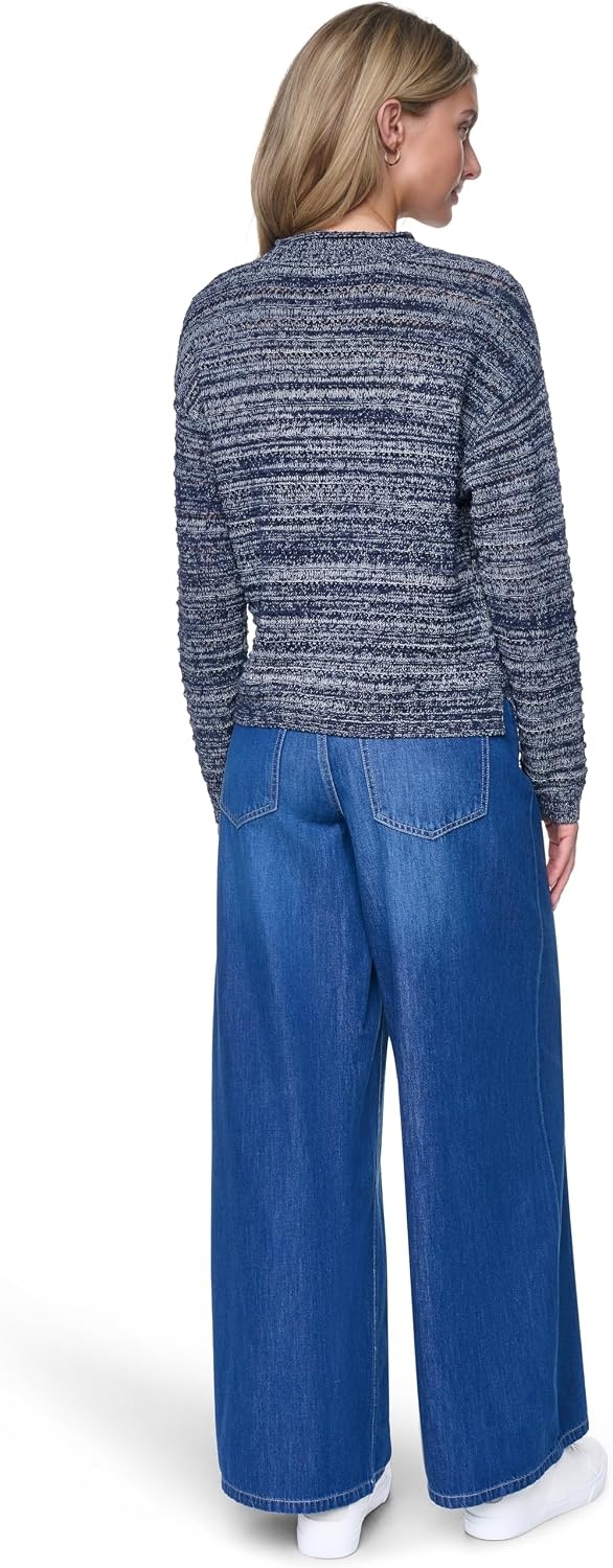 image:imageNautica Womens Long Sleeve Cable VNeck SweaterNight SkyWhite Swan