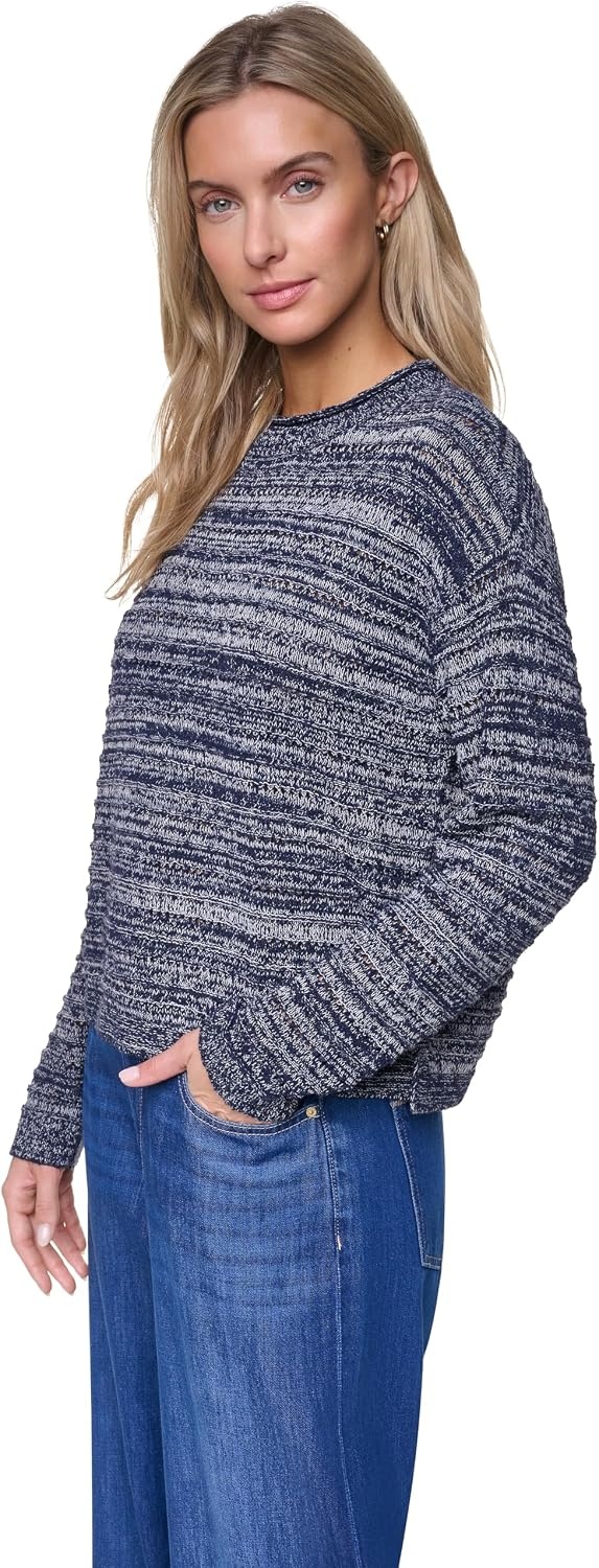 image:imageNautica Womens Long Sleeve Cable VNeck SweaterNight SkyWhite Swan