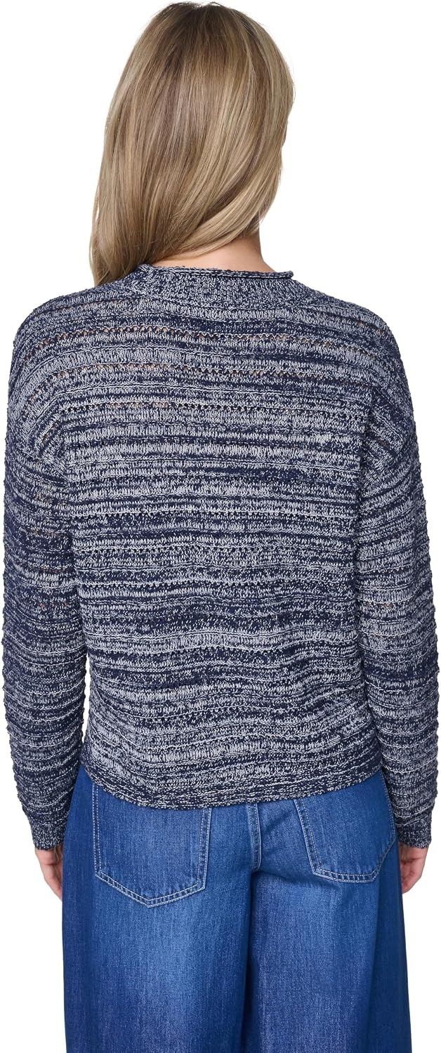 image:imageNautica Womens Long Sleeve Cable VNeck SweaterNight SkyWhite Swan