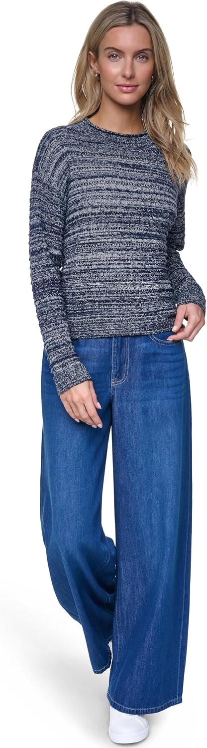 image:imageNautica Womens Long Sleeve Cable VNeck SweaterNight SkyWhite Swan