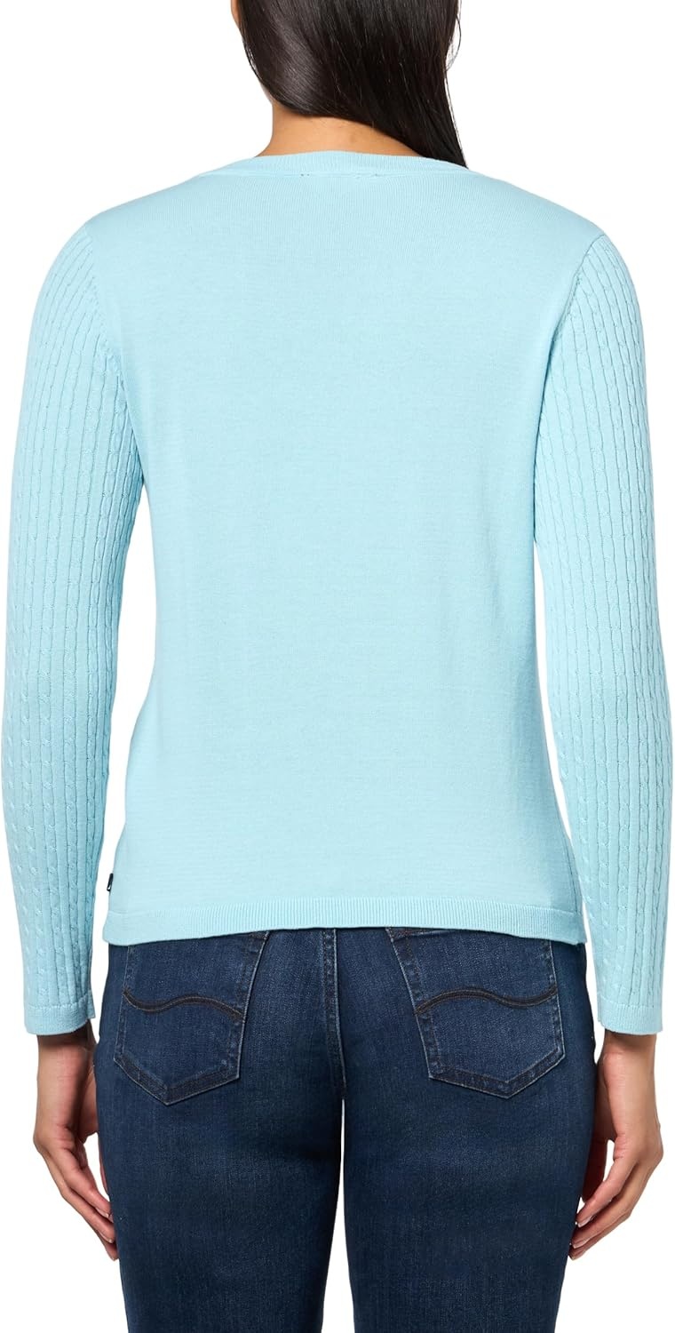 image:imageNautica Womens Long Sleeve Cable VNeck SweaterPorcelain Blue
