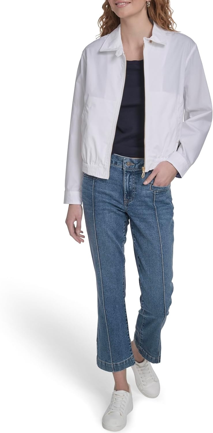 image:imageNautica Womens Long Sleeve Cotton Collared Zip Front JacketBright White