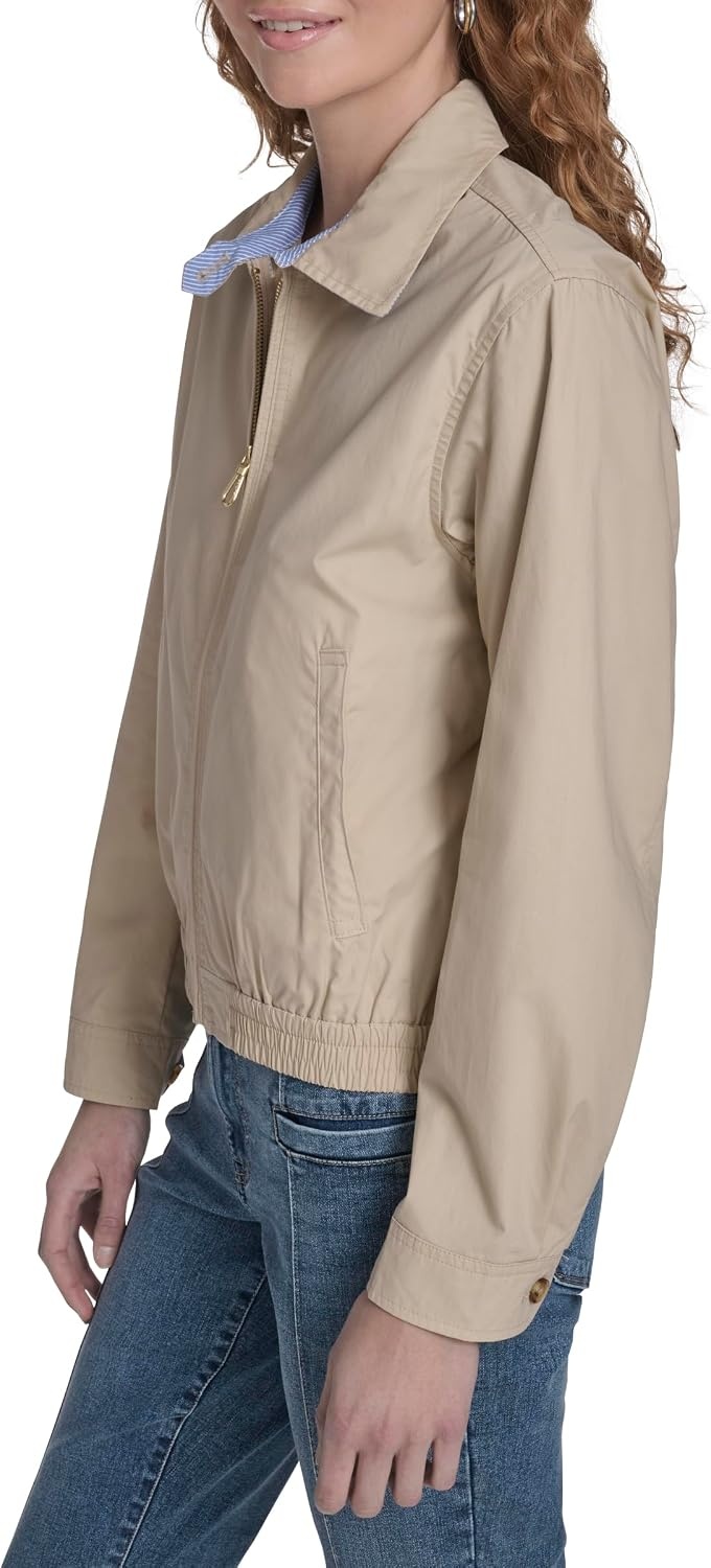 image:imageNautica Womens Long Sleeve Cotton Collared Zip Front JacketIrish Creme