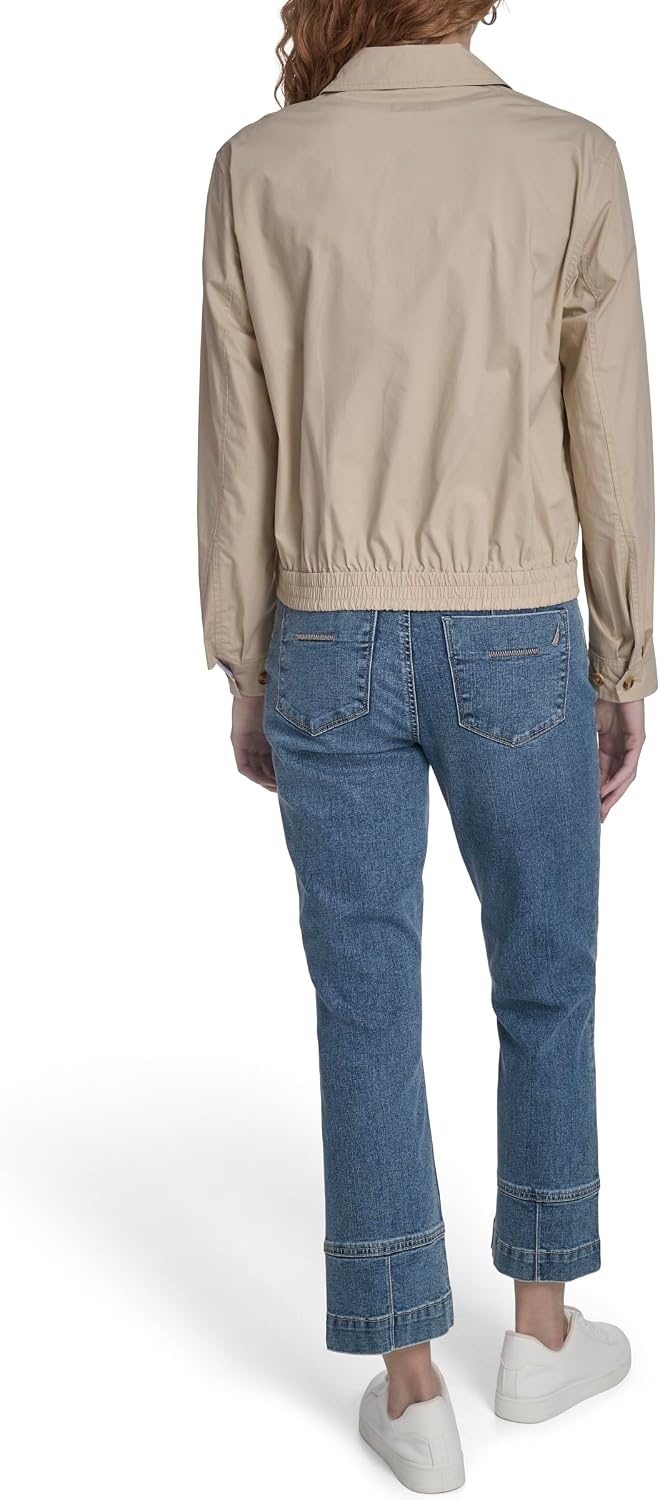 image:imageNautica Womens Long Sleeve Cotton Collared Zip Front JacketIrish Creme