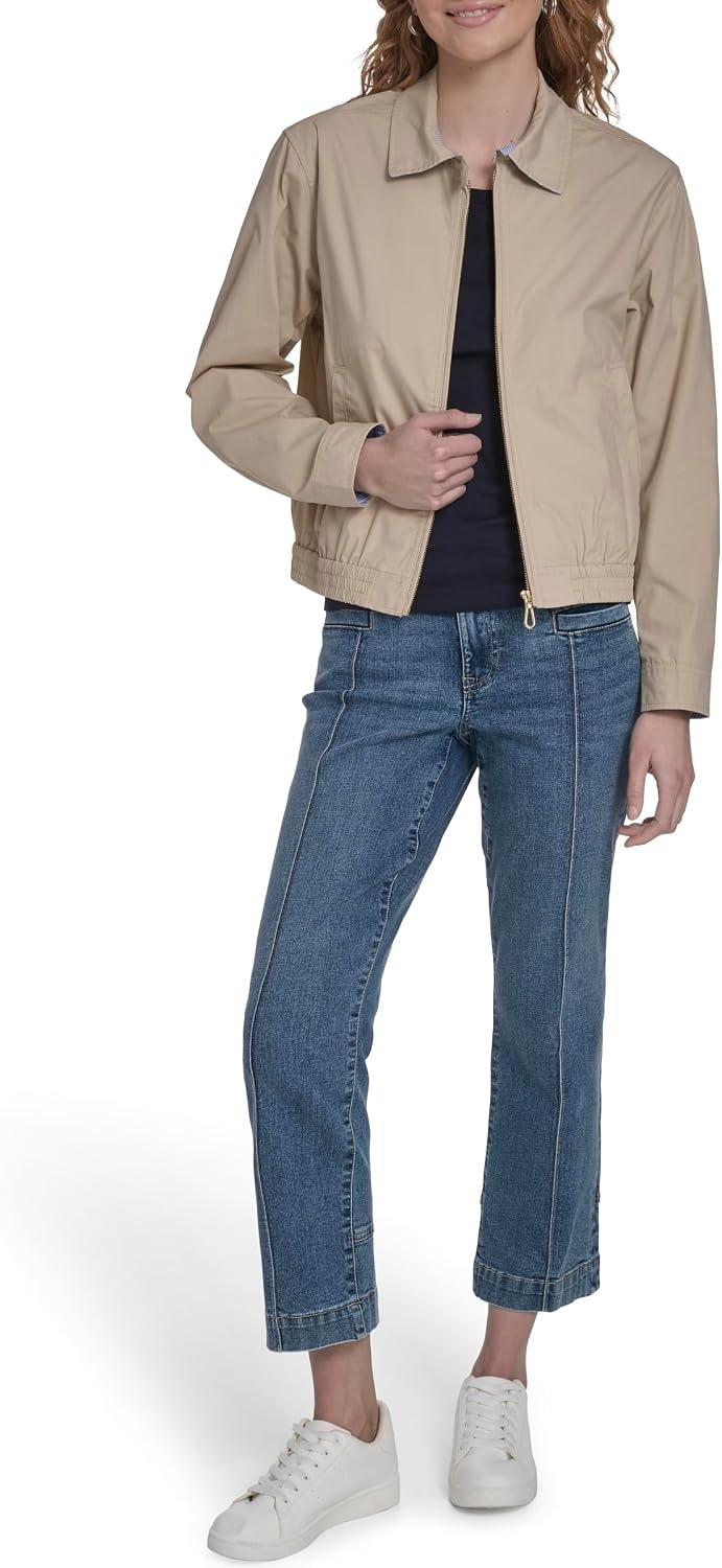 image:imageNautica Womens Long Sleeve Cotton Collared Zip Front JacketIrish Creme
